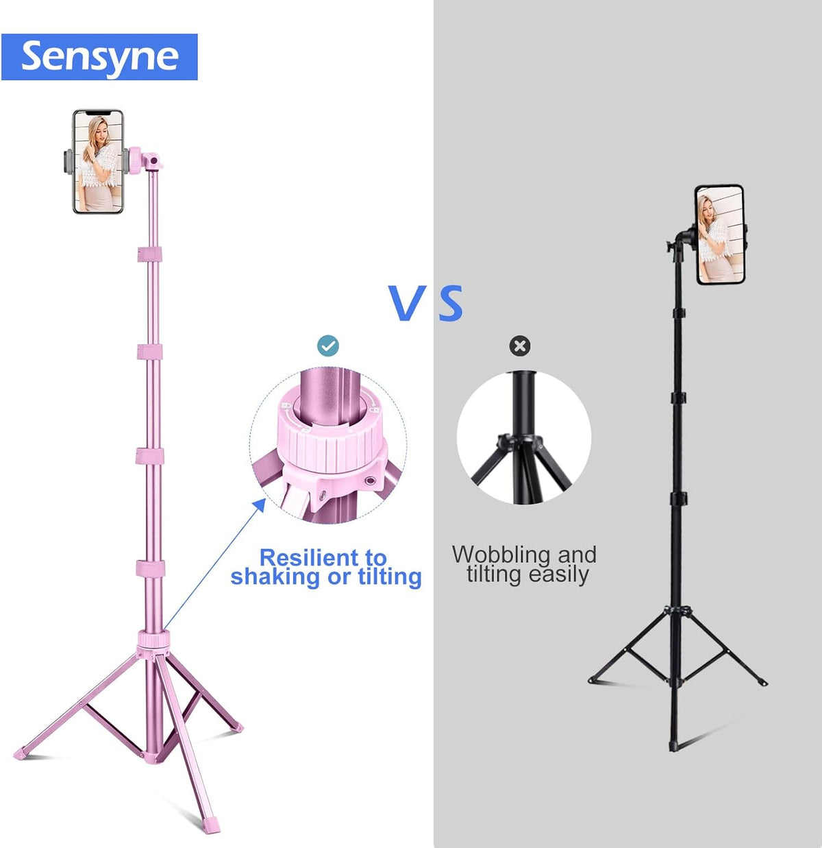 Sensyne 62" Phone Tripod & Selfie Stick, Extendable Cell Phone Tripod Stand with Wireless Remote and Phone Holder, Compatible with iPhone Android Phone, Camera