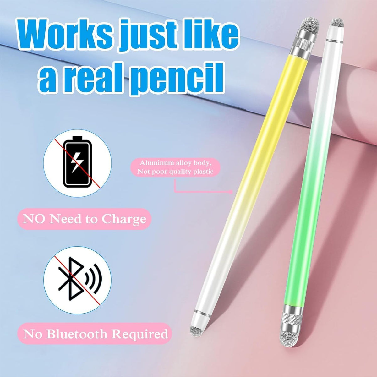 5PCS Stylus Pens for Touch Screens, Stylus Pen for iPhone/iPad/Tablet Android/Microsoft/Surface, Compatible with All Touch Screens (Purple/Pink/Blue/Green/Yellow)