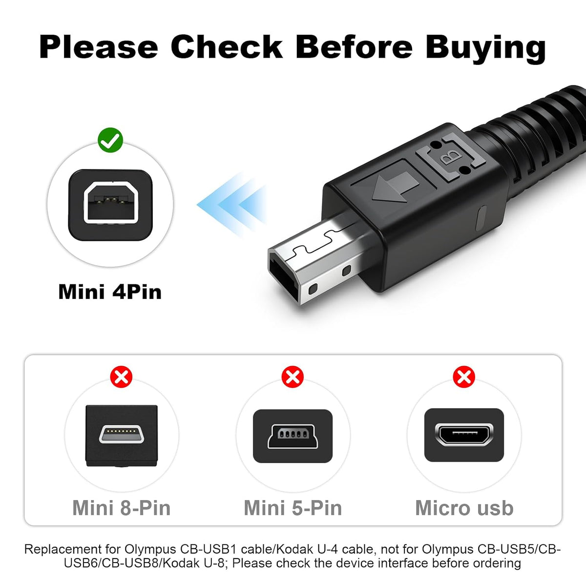 CB-USB1 C-1 C-2, C-200, C-2040 D-100, D-150, E-10, E-100 C300, CX7300, CX7310, CX7330, CX7430 Replacement USB Cable