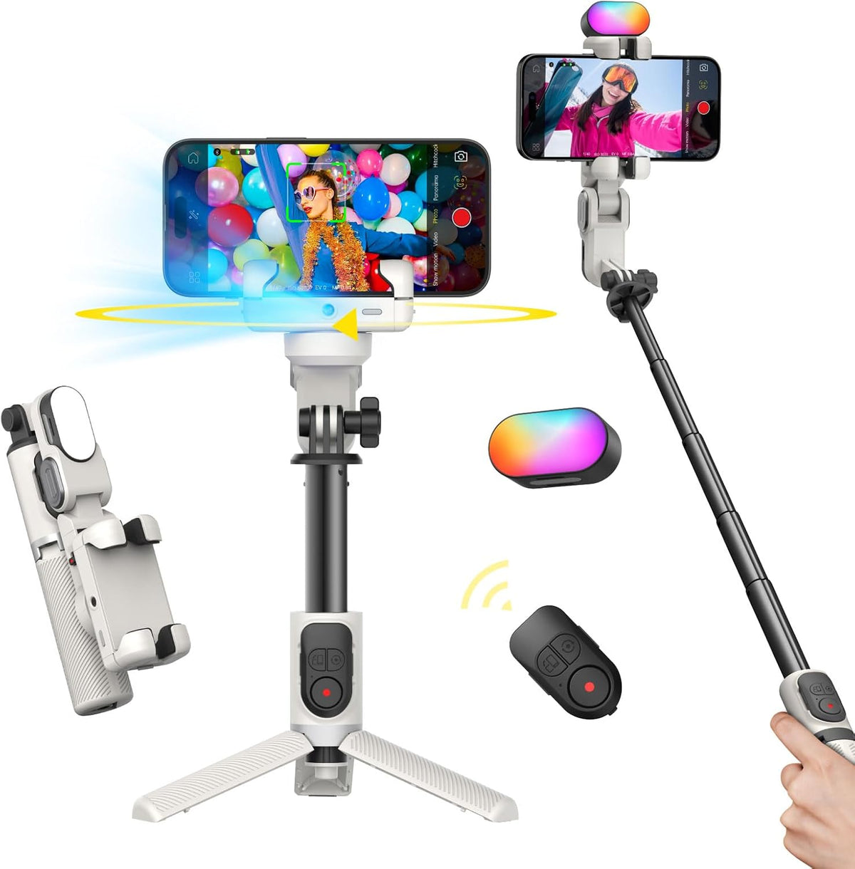 Gimbal Stabilizer for iPhone, Sefie Stick Tripod with Auto Face Tracking for TIK Tok YouTube Video Recording, 4 in 1 Gimbal Stabilizer with 360° Rotation for iPhone/Andriod -M1 Pro White