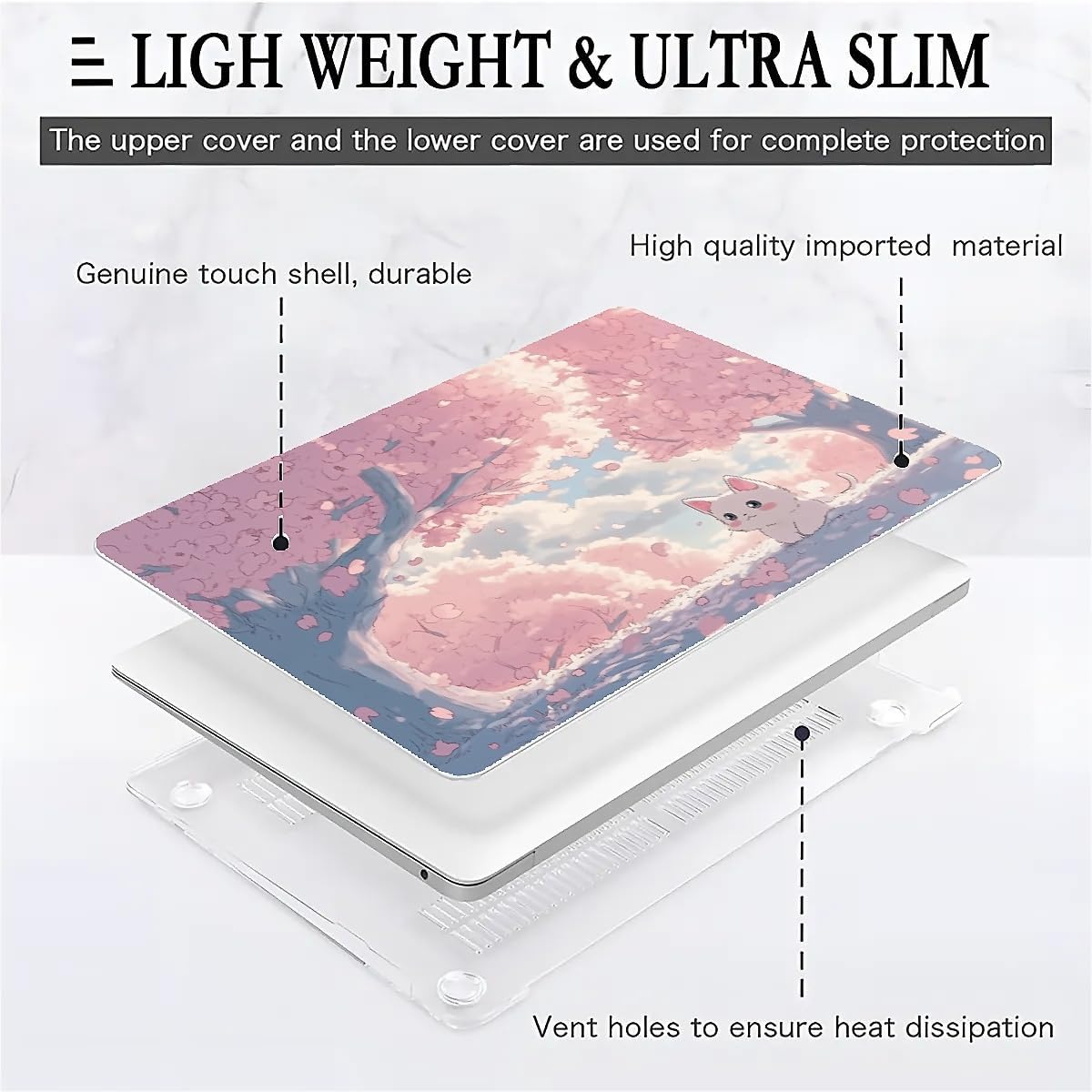 Compatible with MacBook Air 13.3 13.6 Inch Case 2022 2021 2020 2019 Plastic Hard Shell Case Cover,13.6 Air (A2681) M2 2022, Cute Cat