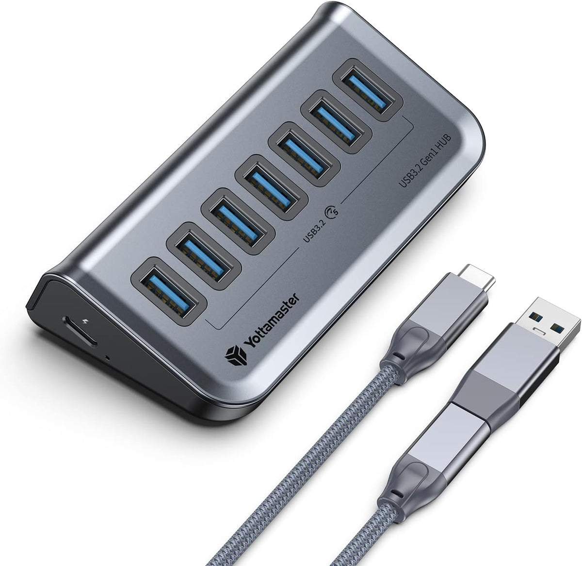 Yottamaster 7 Port USB 3.0 Hub, Data USB Hub Splitter with 1.6ft Cable Compatible with MacBook, Mac Pro, Mac mini, iMac, Laptop, PC, USB Flash Drives, Mobile HDD, Printer (1.6ft)