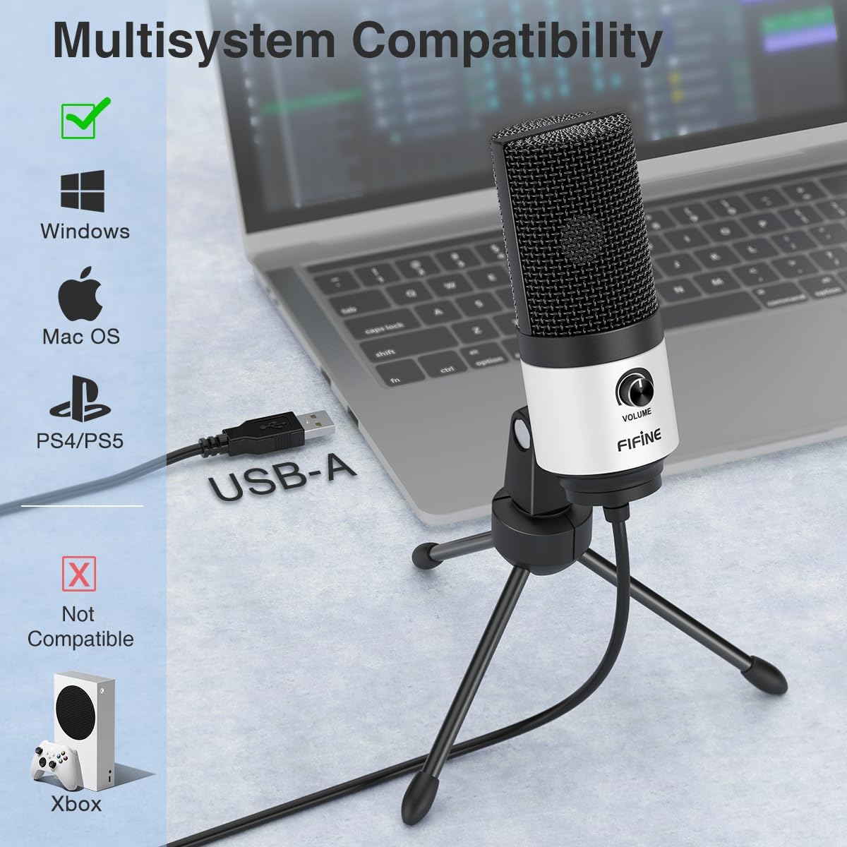 FIFINE USB Podcast Microphone,PC Computer Recording Mic for Desktop Laptop,Studio Condenser Microphone with Volume Knob for Voice-Over, Vocals, Online Meeting, YouTube-K669W