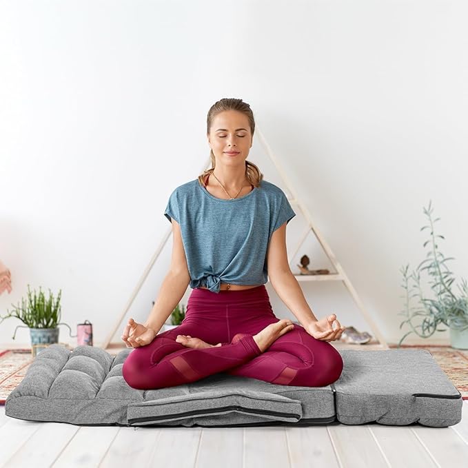 Floor Gaming Chair 6 Position Adjustable Indoor Chaise Lounge for Teens Adults Padded Folding Sofa with Armrests and Pillow Comfy Chair for Meditation Reading Light Grey