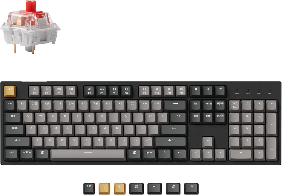Keychron C2 Pro Wired Custom Mechanical Keyboard Full Size Layout QMK/VIA Programmable Macro White Backlit with Keychron K Pro Red Switch OEM Profile Double-Shot PBT Keycaps for Mac Windows Linux
