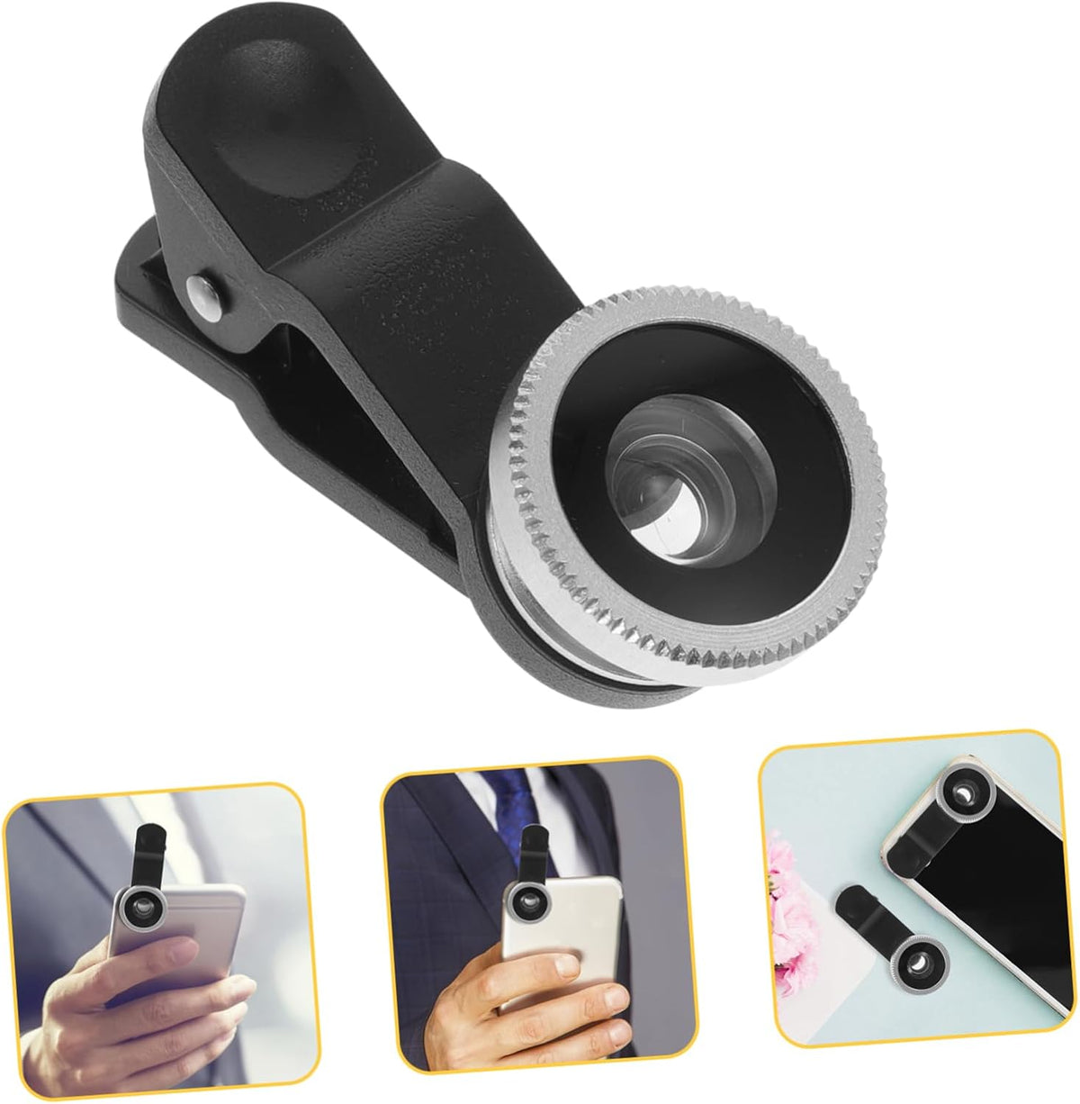 Portable Cell Phone Camera Lens Super Wide Angle Lens Macro Lens Fisheye Lens Clip on 3 in 1 Mobile Phone Lens Compatible for iPhone 6S/7/8/X (Silver)