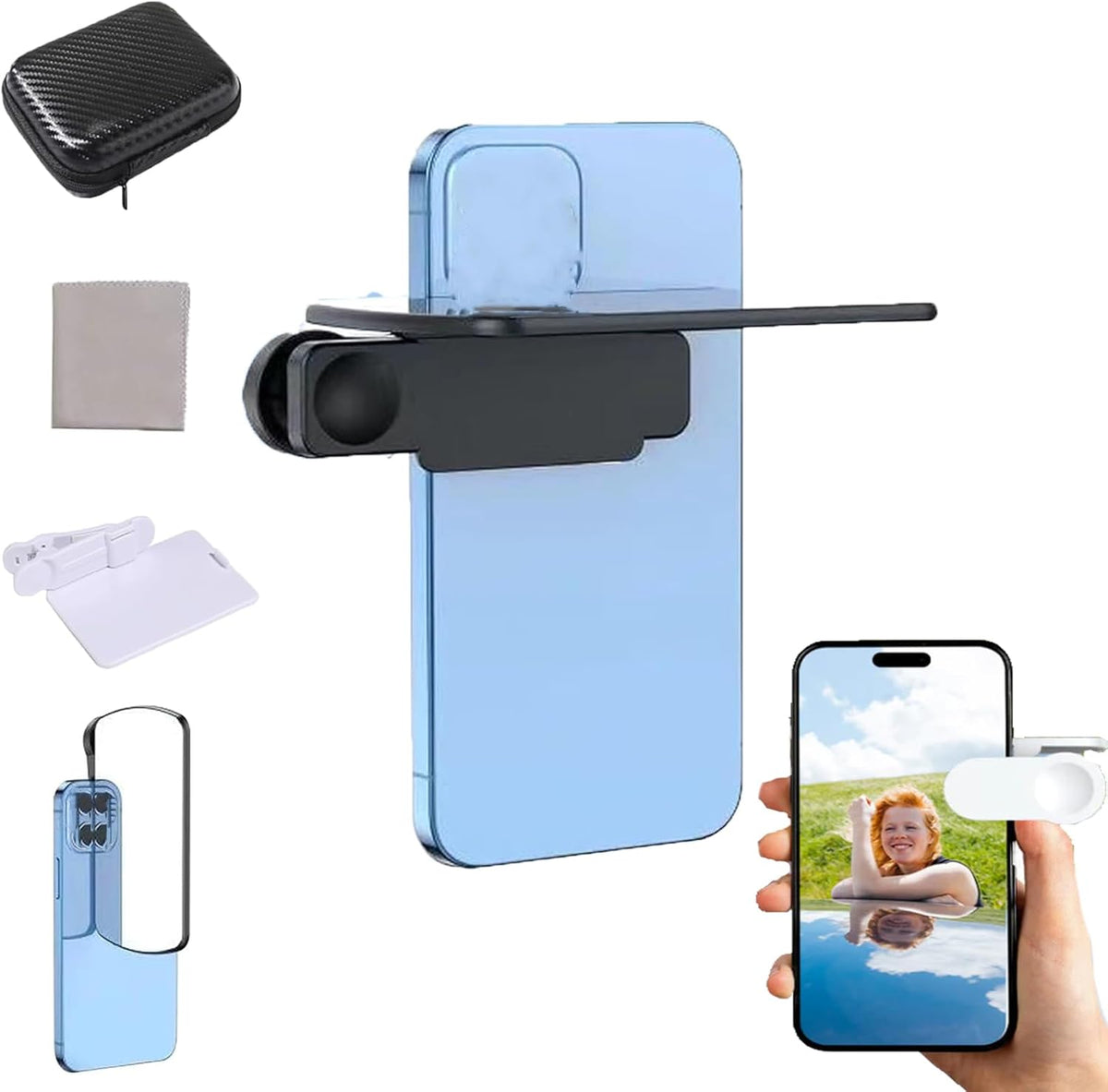 Mirror Effect Lens - Capture Stunning Reflections Instantly, Smartphone Camera Mirror Reflection Clip Kit, Adjustable HD Glass Smartphone Photography Flip Mirror, for Travel Photography (Black)
