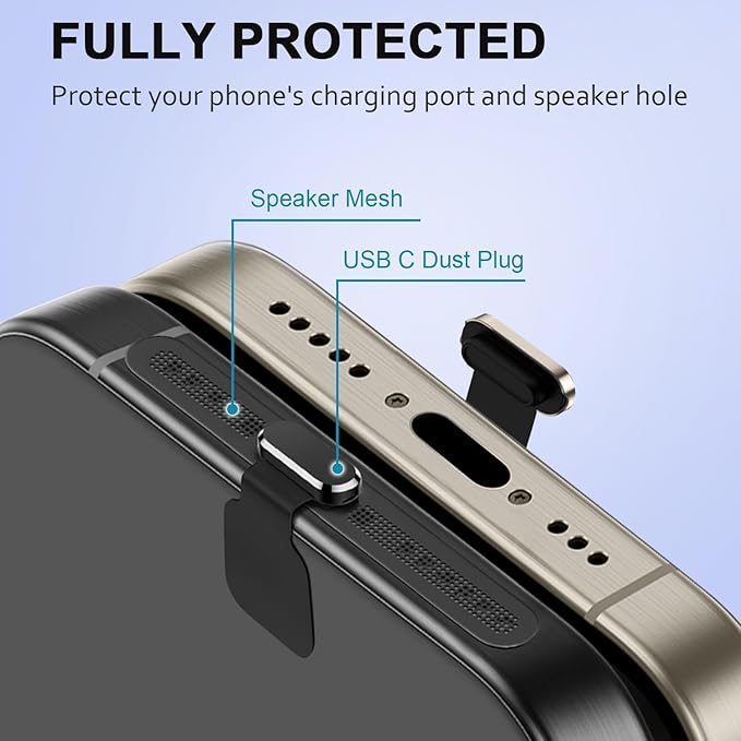 USB C Dust Plug with Speaker Dust Cover for iPhone 15/16 Pro,Plus,Pro Max