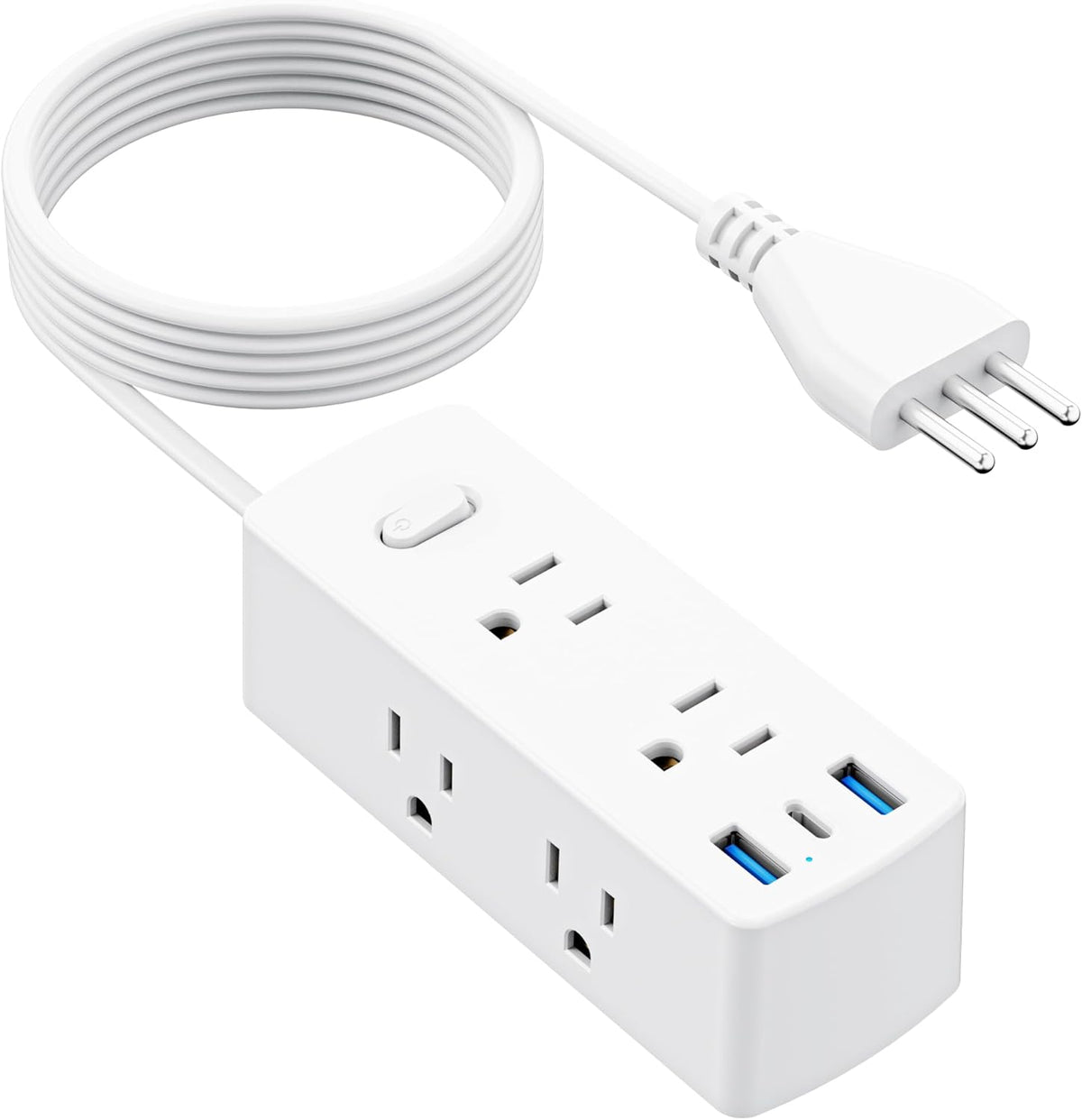 Italy Travel Plug Adapter, Olcorife US to Italy Type L Plug Adapter, International Power Strip with 6 Outlets and 3 USB(1 USB-C), 5 FT Cord for Italy Chile Ethiopia Libya