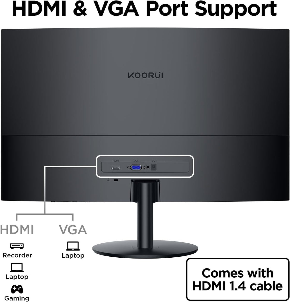 KOORUI 27 Inch Curved Monitor FHD 1080P 75Hz Computer Monitors PC Screen with HDMI VGA,Tilt Adjustable,1500R, Eye Care, Black, 27N5CA