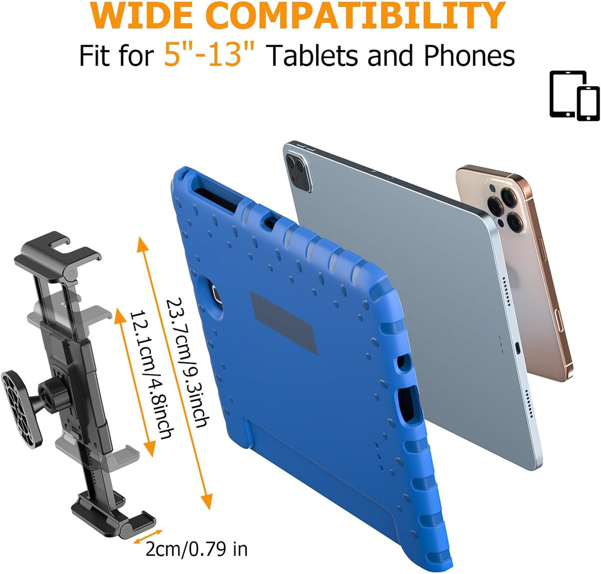 OHLPRO Tablet Wall Mount Holder 360° Rotating Adjustable Universal iPad Stand for Kitchen Office Warehouse Home, Compatible with 5"-13" Phone Tablets Galaxy Tabs Kindle Fire HD e-Reader Devices