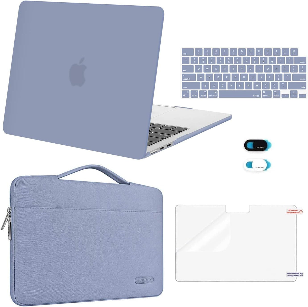 MOSISO Compatible with MacBook Air 13 inch Case 2025 2024 2023 2022 M4 A3240 M3 A3113 M2 A2681, Hard Shell&Sleeve Bag&Keyboard Skin&Webcam Cover&Screen Film for MacBook Air 13.6 inch, Lavender Gray