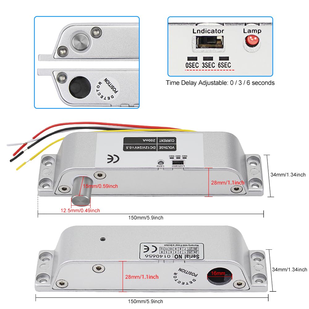 LIBO Full Set Kit of RFID Access Control Keypad 125KHz with DC12V Electric Lock Electronic Bolt Lock, 3A Power Supply, Exit Button, 10pcs ID Key Cards