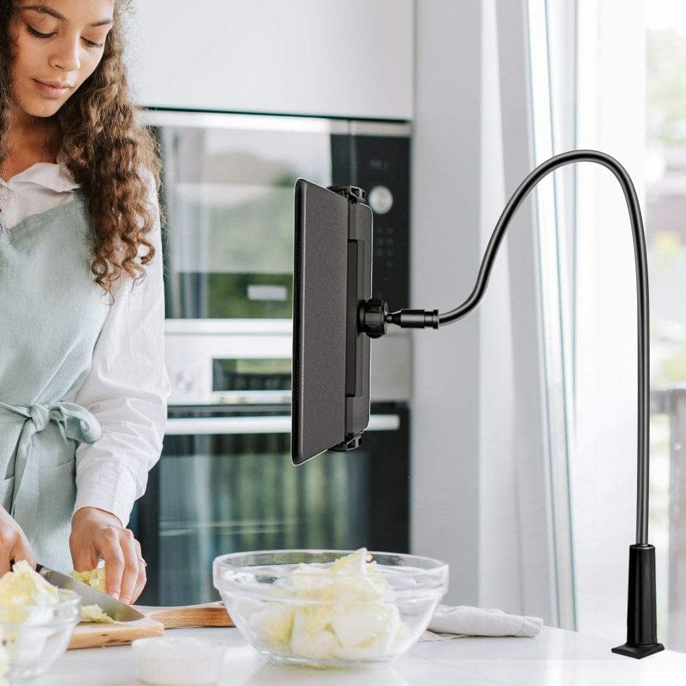 LEVO Clamping Gooseneck Phone and Tablet Mount Holder with Flexible Long Arm – Ideal for Desk, Office, Bedside, Headboard, Kitchen Counter, Boat, RV, and More - Black