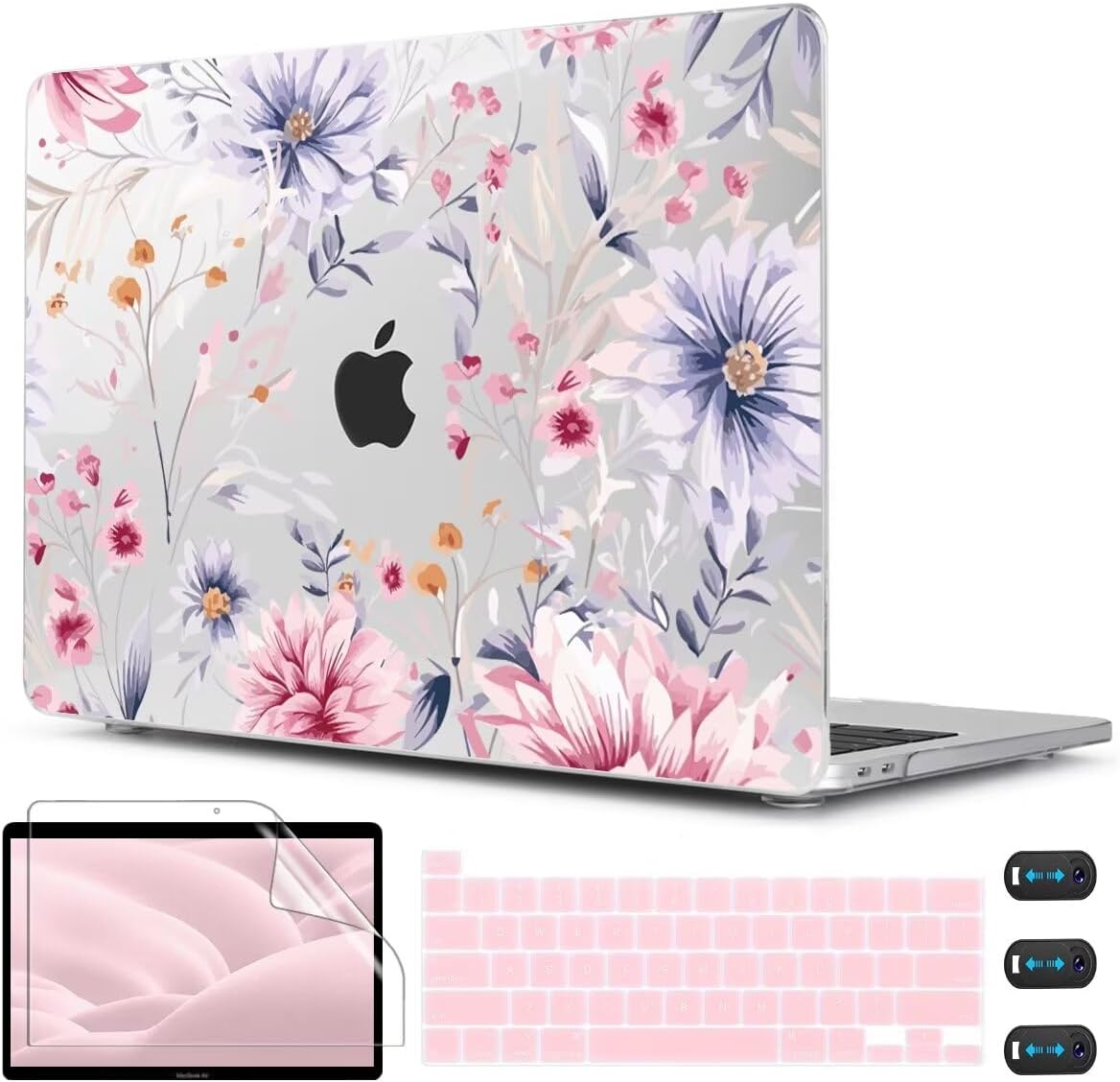 CISSOOK Flower Case for MacBook Pro 13 Inch M2 A2338 M1 A2251 A2289 Model 2025-2020 Released, Plastic Floral Cover with Keyboard Cover Protector for MacBook Pro 13 with Touch bar, Flowers Watercolor