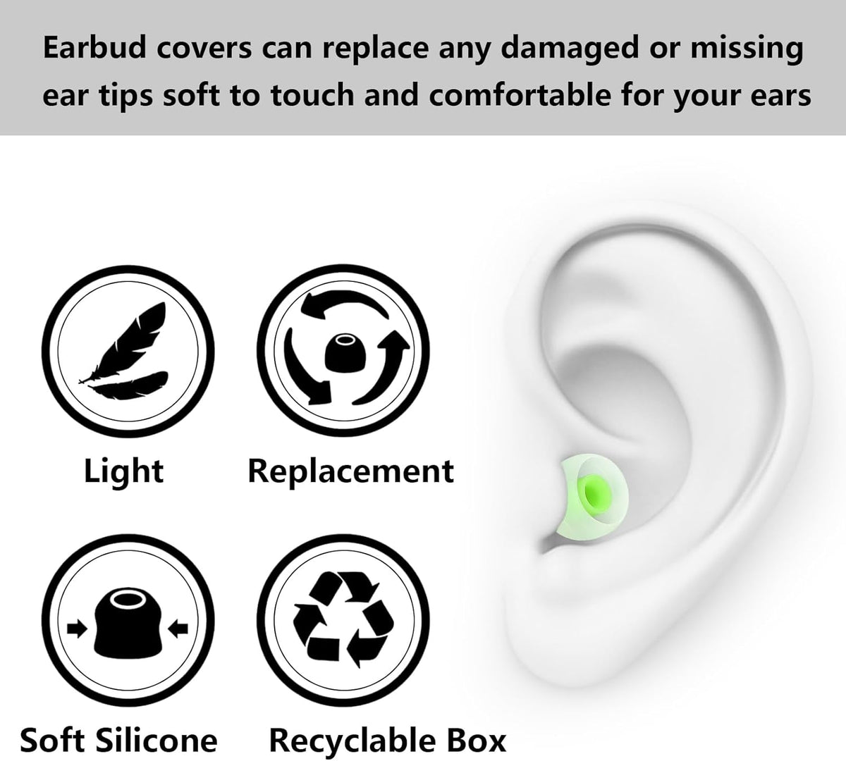 Earbud Replacement Tips Silicone Earbud Tips Earbud Covers Fit for in-Ear Headphones (Inner Hole 3.8mm -5.1mm) Earbud Rubber Tips Eartips 9 Pairs S/M/L