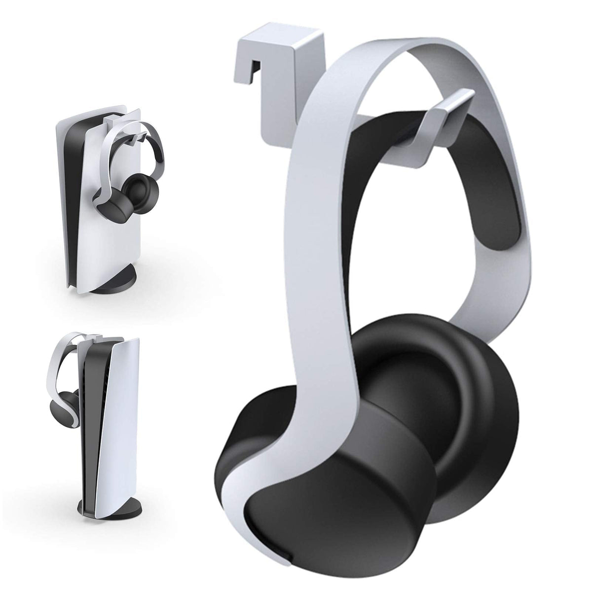 NexiGo PS5 Headphone Holder, [Minimalist Design] Mini Headphone Hanger with Supporting Bar, for Sony PlayStation 5 Gaming Headset, White