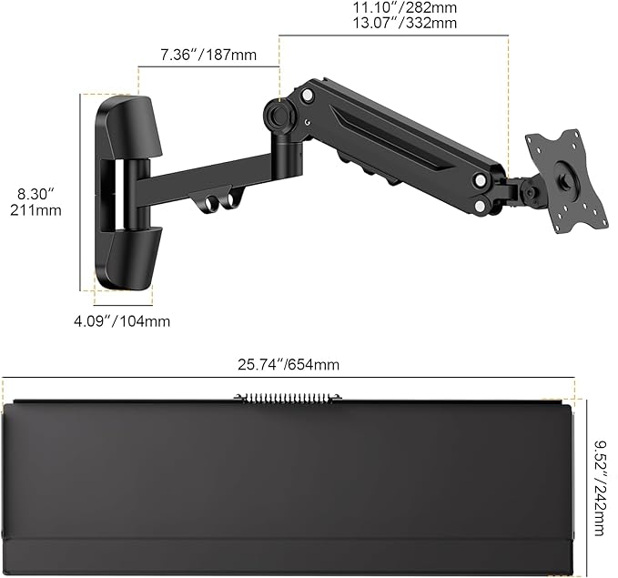Wall Mount Keyboard Tray- Keyboard and Mouse Stand, 25.7" x 7.5" Platform