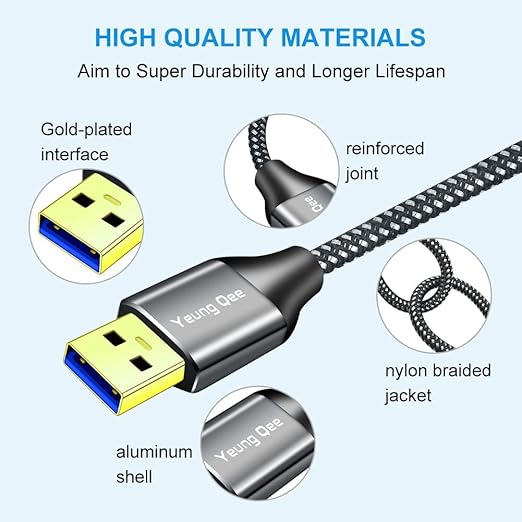 Yeung Qee USB 3.0 A to A Male Cable 1.5 ft,Super Speed Type A Male to Male Cable USB 3.0 Double End USB Cord for Hard Disk, Cameras,Laptop Cooler, DVD Player and More (1.5FT/0.5M)