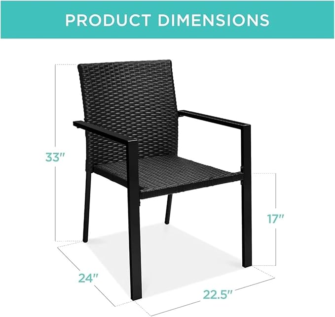 Adjustable Office Computer Chair with Armrest 2pcs Stackable Outdoor Rattan Wicker Dining Chairs with Armrests Steel Frames for Patio(Black)