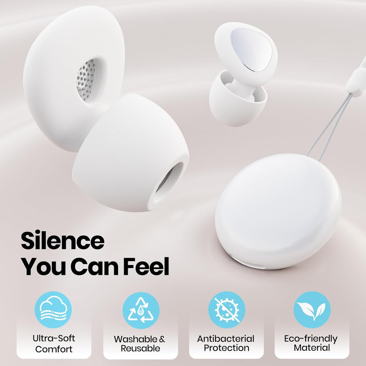 Ear Plugs for Sleeping Noise Cancelling, 45dB Reusable Silicone Ear Plugs for Concert, 8 Tips Earplugs for Noise Reduction, Hearing Protection Earplugs for Sleep, Concert, Snoring, Work, White