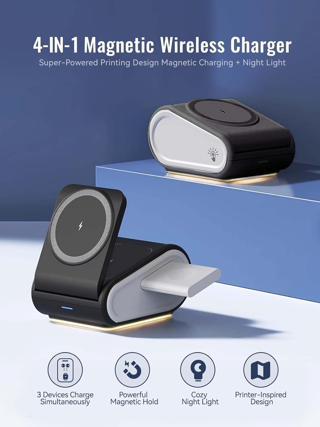4 in 1 Wireless Charger for iPhone, Mag-Safe Charger for iPhone 16/15/14 Series, Airpods Pro 2, iWatch Series 10/9/8/7, Foldable Charging Station for Apple Multiple Devices