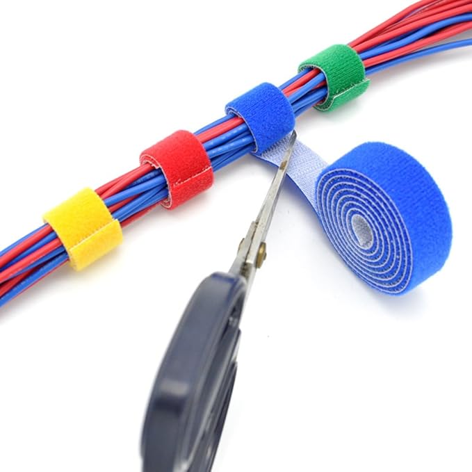 Saisn Reusable Fastening Tape Cable Ties 3/4 Inch Double Side Hook Roll (25 Yard, Yellow)