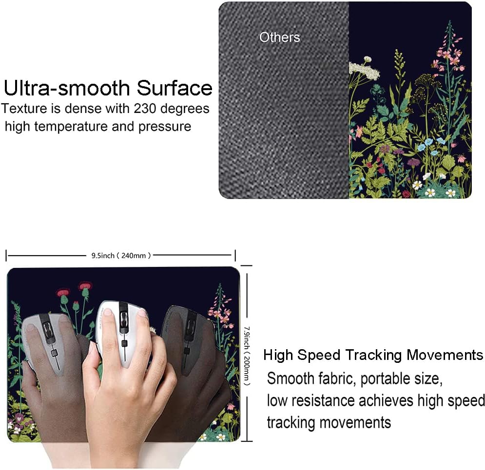 Floral Mouse Pad, Square Waterproof Non-Slip Rubber Base Mouse Pad for Office Laptop, 9.5"x7.9"x0.12" Inch (Weed Flower)