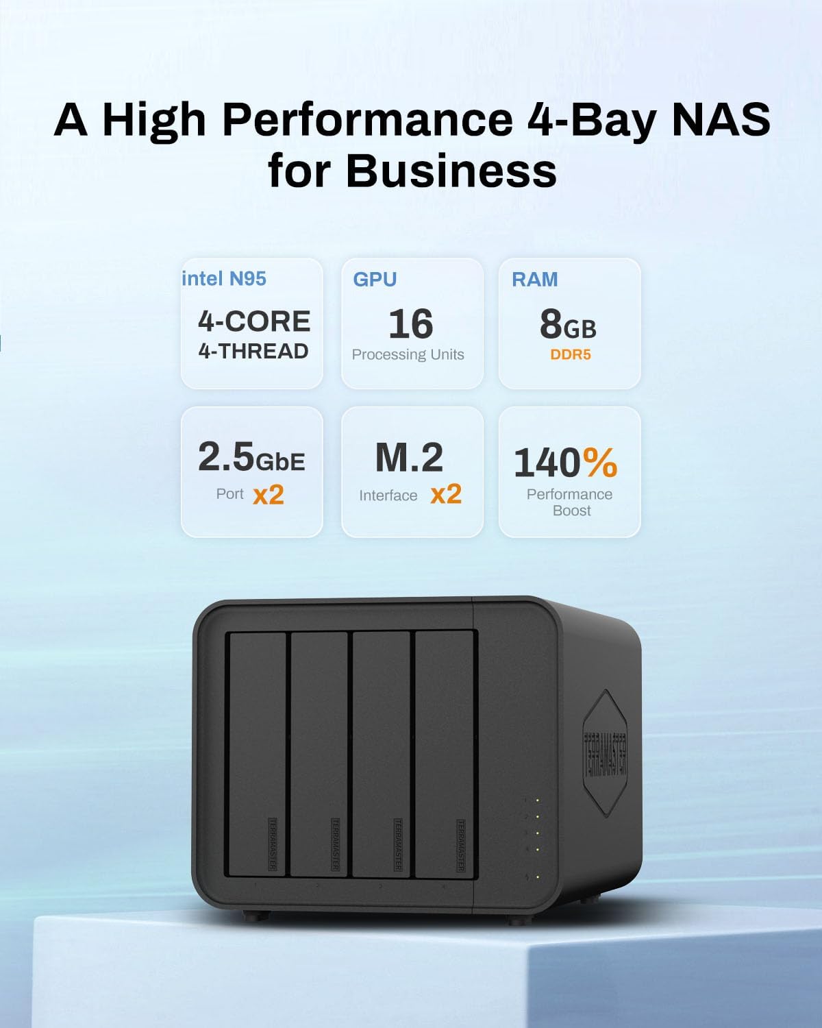 TERRAMASTER F4-424 NAS Storage 4Bay - N95 Quad-Core CPU, 8GB DDR5 RAM, 2.5GbE Port x 2, Network Attached Storage with High Performance (Diskless)