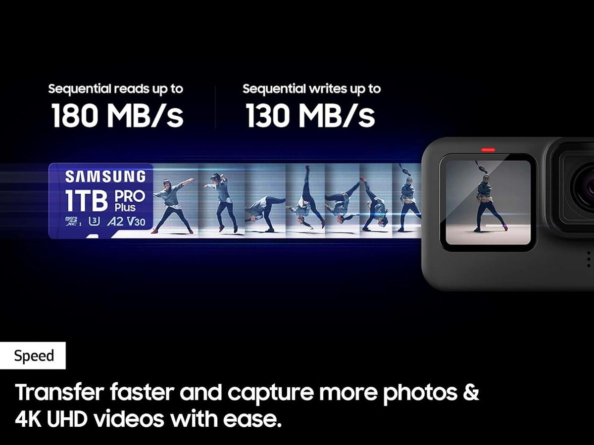 Samsung PRO Plus microSD Memory Card + Adapter, 128GB microSDXC, Up to 180 MB/s, Full HD & 4K UHD, UHS I, C10, U3, V30, A2, for Android Smartphones, Tablets, GoPRO, and DJI Drone (MB MD128SA/AM)