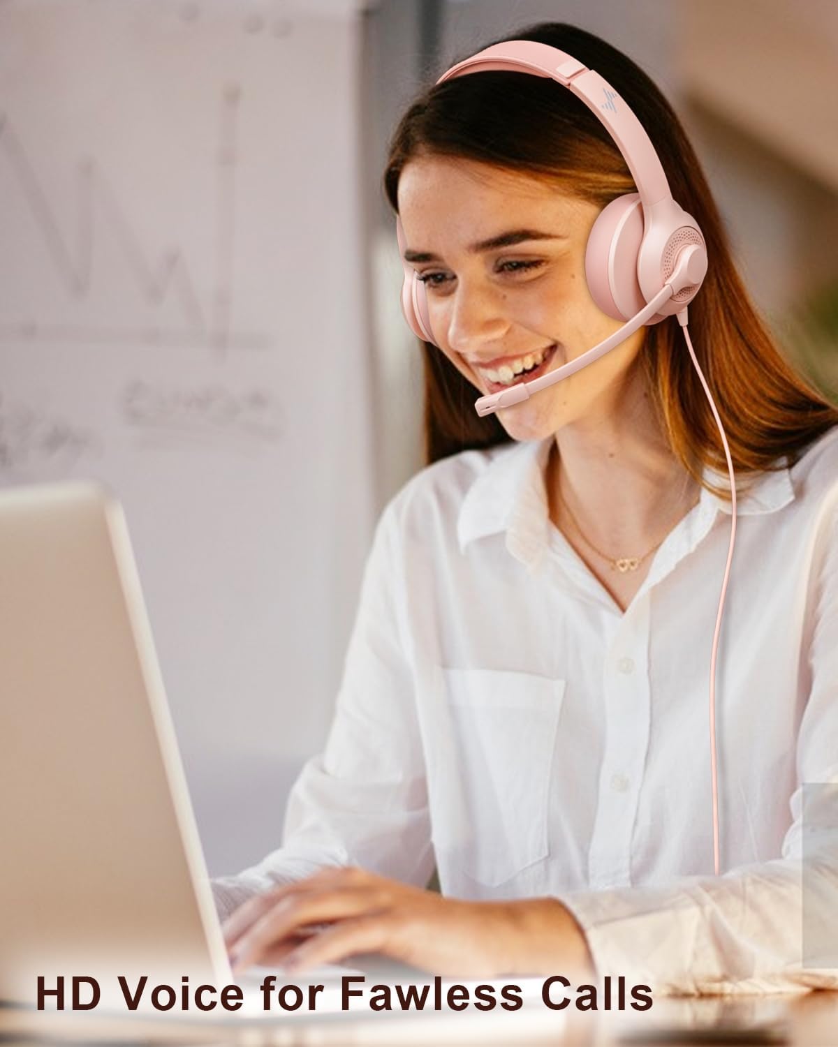 USB Headset with Microphone for PC, On-Ear Computer Laptop Headphones with Noise Cancelling Mic in-line Control for Home Office Online Class Zoom (USB+3.5mm, Pink)