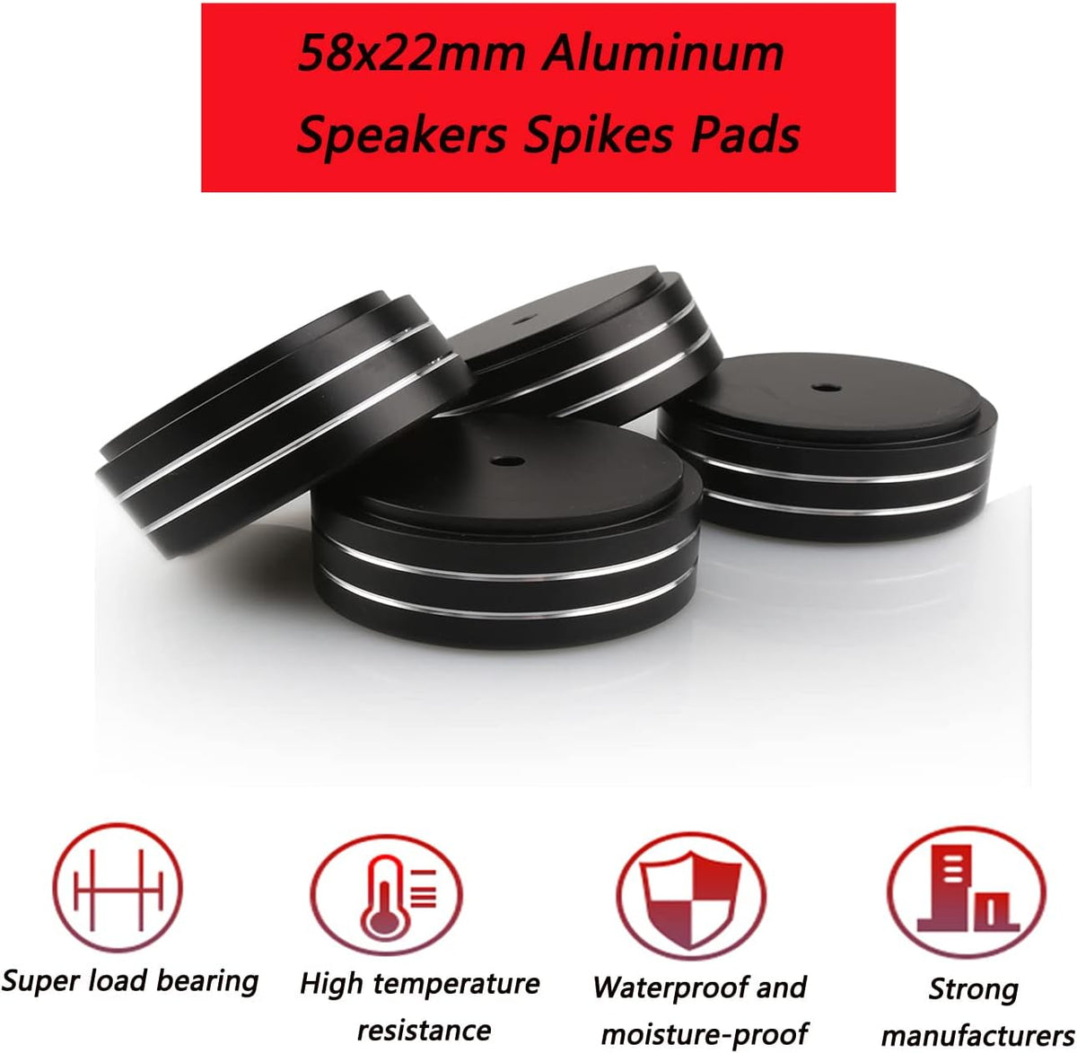 Tertullus 4 Pcs Speaker Feet, 58x22mm Speaker Spikes HiFi Isolation Feet Aluminum Stand Speakers Spikes Audio Pads Turntable Feet for HiFi Amplifier/Speaker/Turntable/Player (Black)