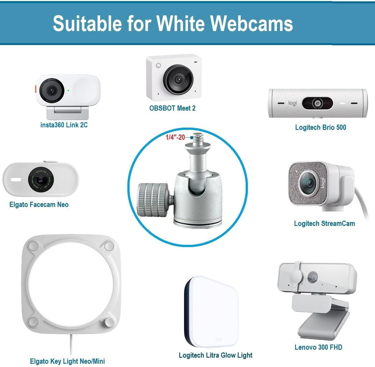 AceTaken 500,StreamCam,Lenovo,Elgato White Webcam Stand for Logitech Brio Neo Webcams