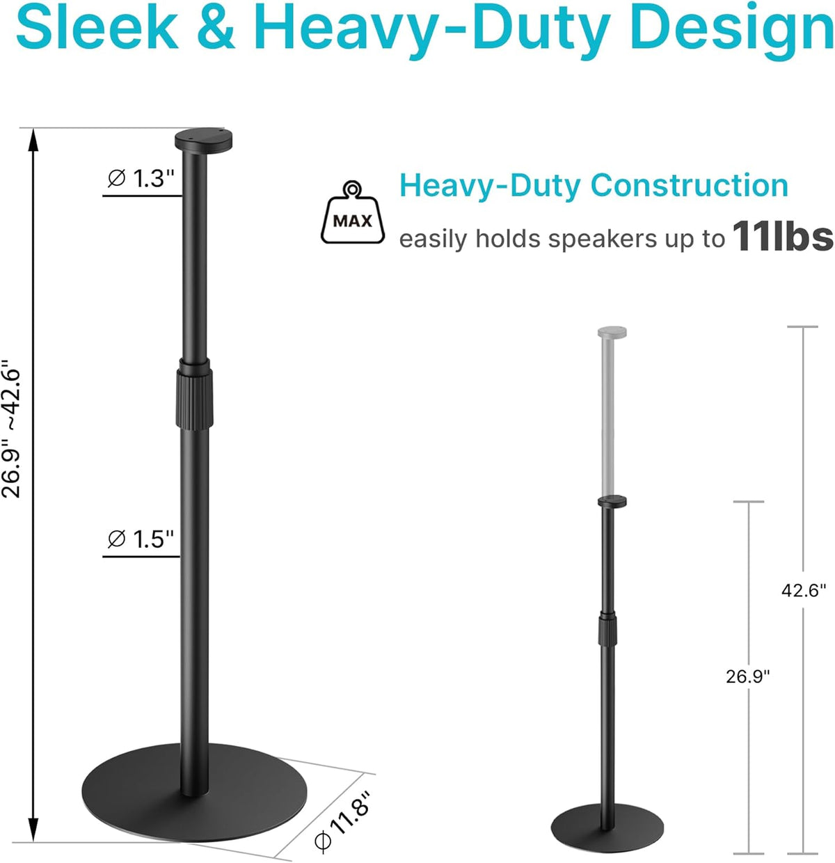 Speaker Stand Compatible with SONOS Era 300 and Era 100, Height Adjustable up to 42.6'', Floor Stand with Cable Management, Speaker Mount, Black, 1 Pack