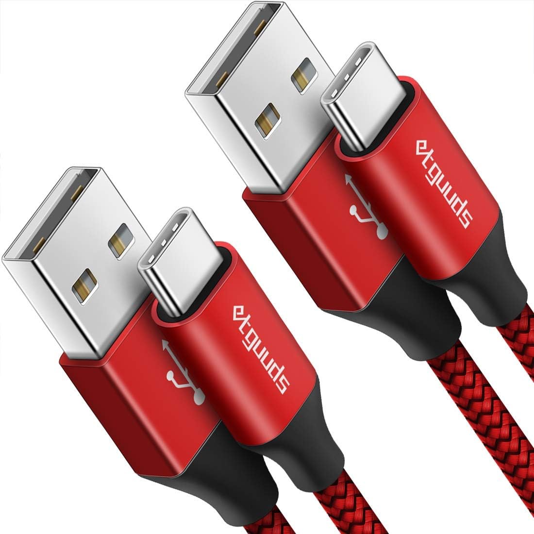 etguuds 4ft USB A to USB C Cable 3A Fast Charging, 2-Pack USB A to USB Type C Charger Cord for iPhone 16 15 Pro/Pro Max/Plus, for Samsung Galaxy S24 S23 S22 S21 S20 S10 A55 A54 Flip Note, Moto, Red