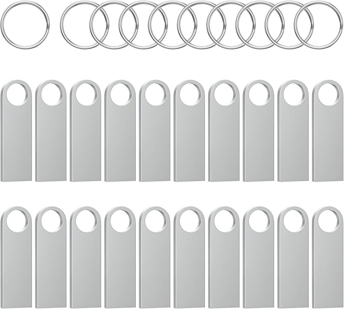 ABLAZE 4GB Flash Drive 20 Pack, Metal USB 2.0 Thumb Drives with Keychains USB Sticks Pendrives (Sliver)