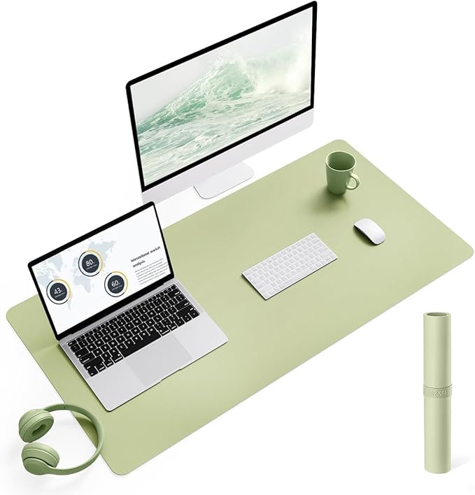 YSAGi Non-Slip Leather Desk Pad L Size, Waterproof Laptop Computer Desk Keyboard Mat, Table Protector Blotter Mat, Large Mouse Pad for Office/Work/Home/Decor(Matcha Green, 35.4" x 17")