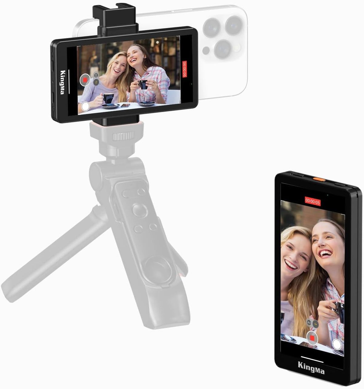 King Ma 5" Phone Vlog Selfie Monitor Screen,Back Camera Monitor for iPhone with Magnetic Phone Clip & Bluetooth Remote for Vlog/Live Stream/Teleprompter/TikTok,Support 4K 30fps Wired Recording