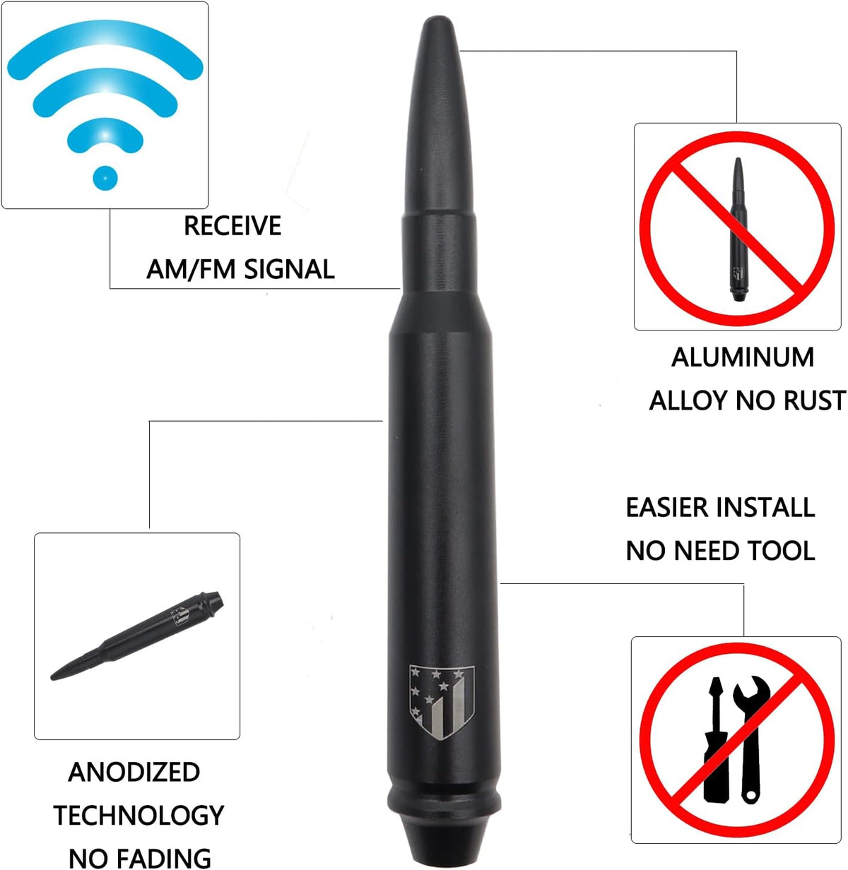 AUTOXBERT 5.7 Inch 2007-2021 Aluminium FM Aerial Antenna Radio Short Black Replacement Car Stereo Radio Signal