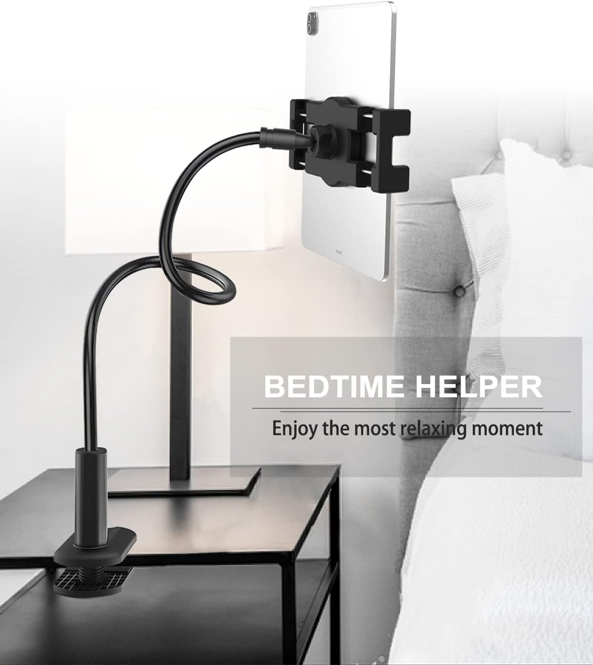woleyi Gooseneck Tablet Holder for Bed, Flexible Long Arm Tablet Mount for Desk, Clip Bracket Clamp Stand fit for iPad Pro 10.5 Air Mini, Switch, Galaxy Tabs, Tablets, Cell Phones and 4.7-11" Devices