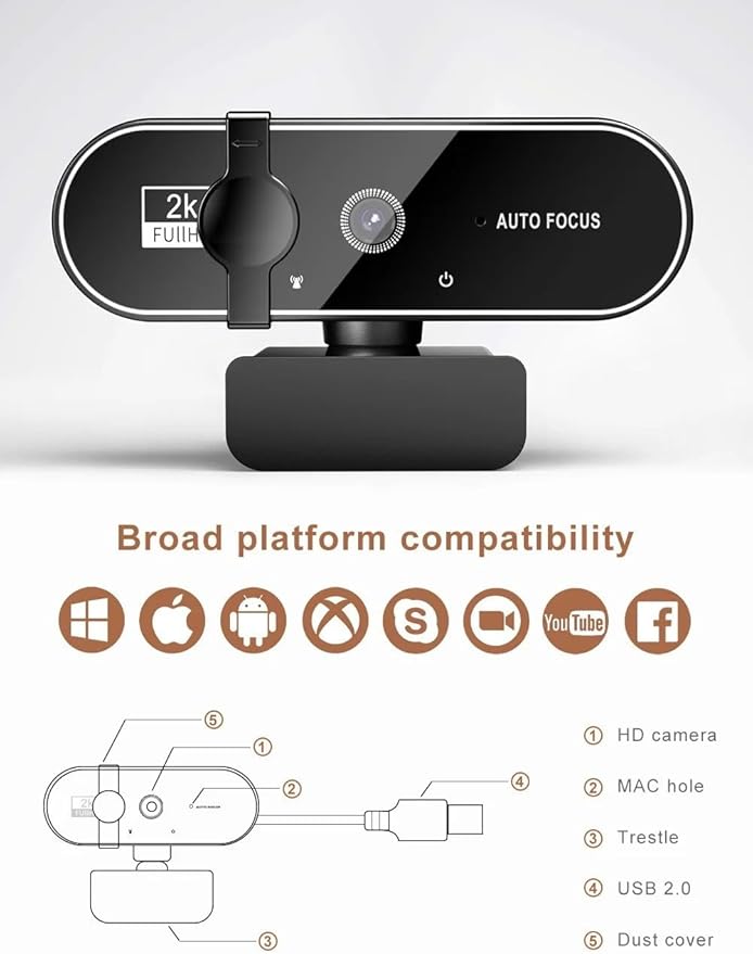4K Webcam Video Camera 2K Autofocus Streaming Web Cam with Microphone Full HD 1080P Webcams for PC/Computer/Laptop(1080P)