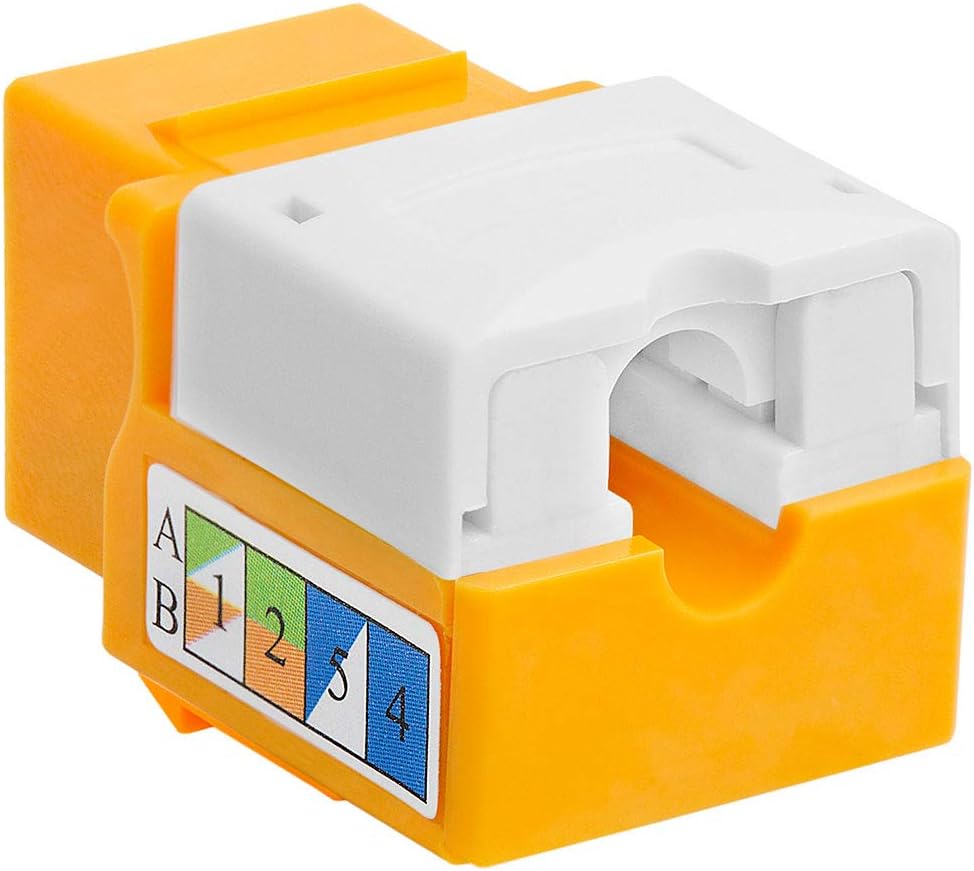 Cmple - 10 Pack Cat6 Keystone Jack Insert Punch Down RJ45 Connectors RJ45 Keystone Jack 90 Degree Female for Wall Plates, Patch Panels, Patch Cables, Ethernet Cables - Yellow