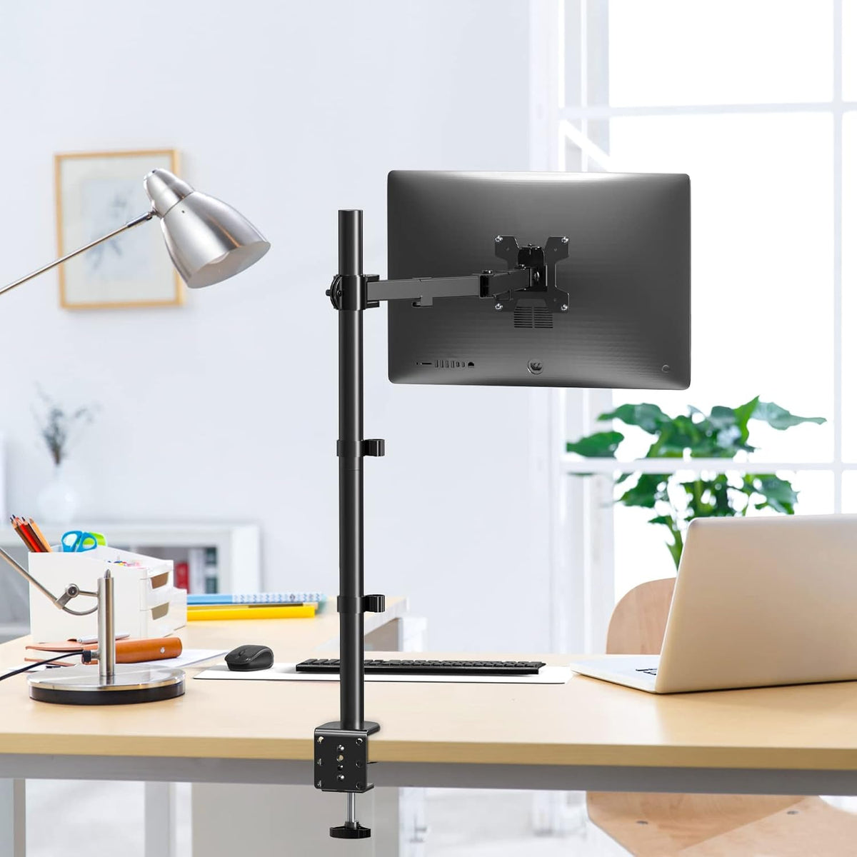 WALI Monitor Arm Mount for Desk, Single Extra Tall Computer Desk Mount, Monitor Bracket Mount Stand Single, up to 32 inch, 22 lbs (M001XL), Black