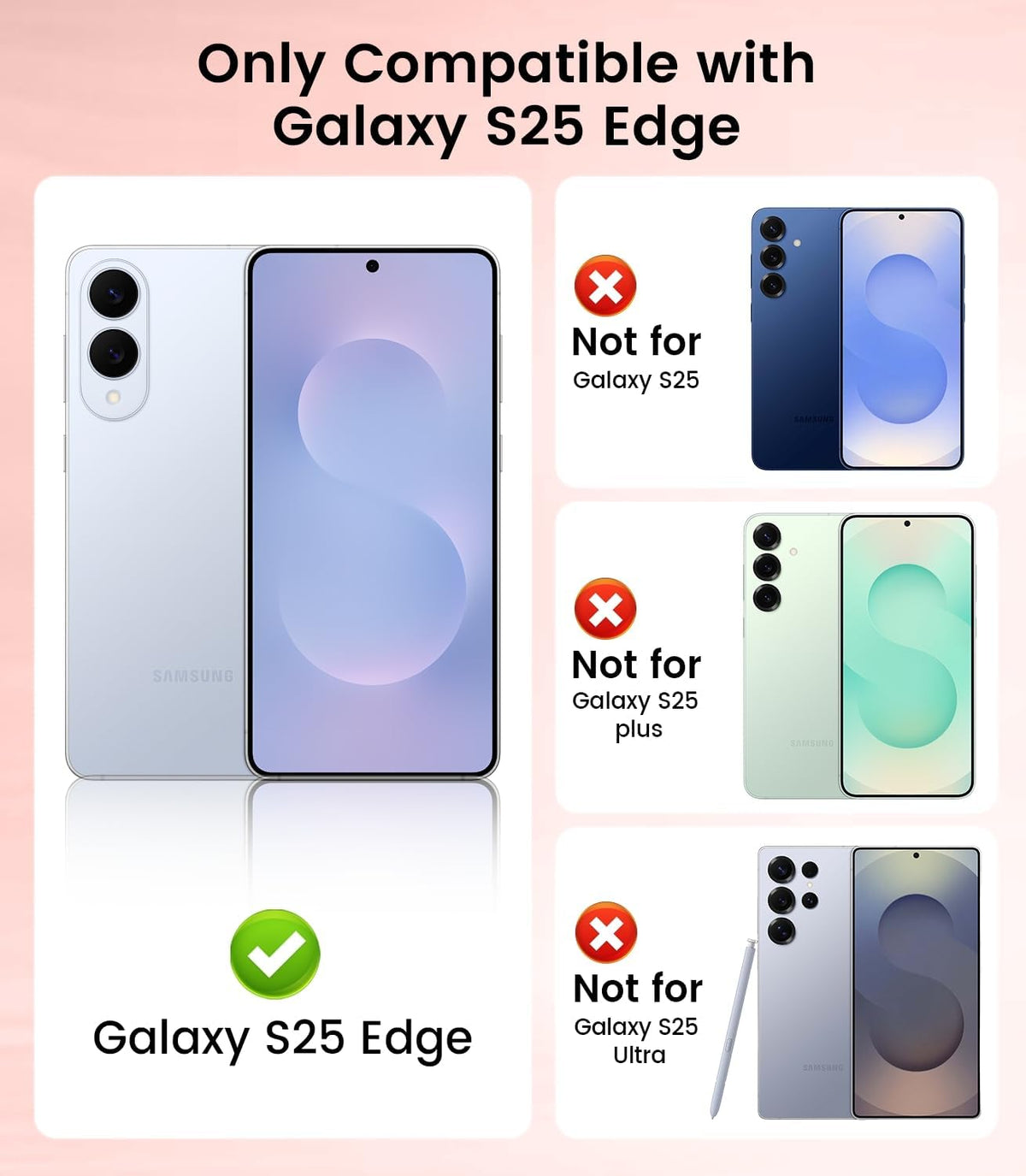 Slim Thin for Samsung Galaxy S25 Edge Case, Compatible with MagSafe, Built-in Camera Lens Protector, Shockproof Protective Phone Case, Soft Electroplated Clear Cover, Rose Gold