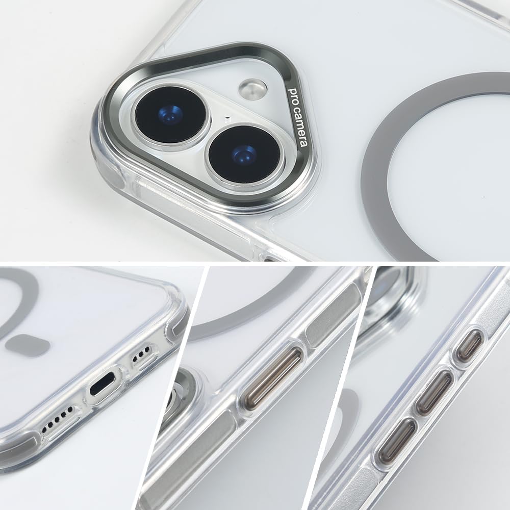for iPhone 16 Case with 62.99 inch Lanyard, Classic Clear&Gray Magnetic Phone Case, Drop&Shockproof Protection Cases, Phone Lanyard for Around The Neck, Compatible with Magnet Accessory