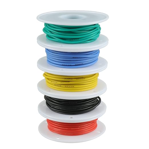 BOJACK 20 AWG Flexible Silicone Wire Electric Wire Hook up Wire Kit 300V Cables with Plus 20 φ3mm Heat Shrink Tubings and a Mini Wire Stripper(5 Colors 19.69Ft Each Color, 20AWG)