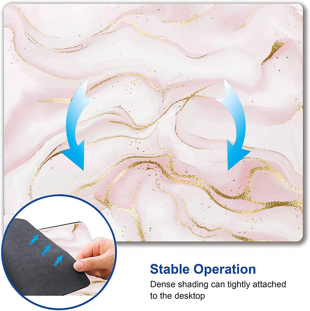 Mouse Pad, Pink Marble with Gold Glitter Wave Mouse Pad Rectangle Custom Designs, Waterproof Anti-Slip Rubber Mousepad Office Accessories Desk Decor Wireless Mouse Pads for Computers Laptop