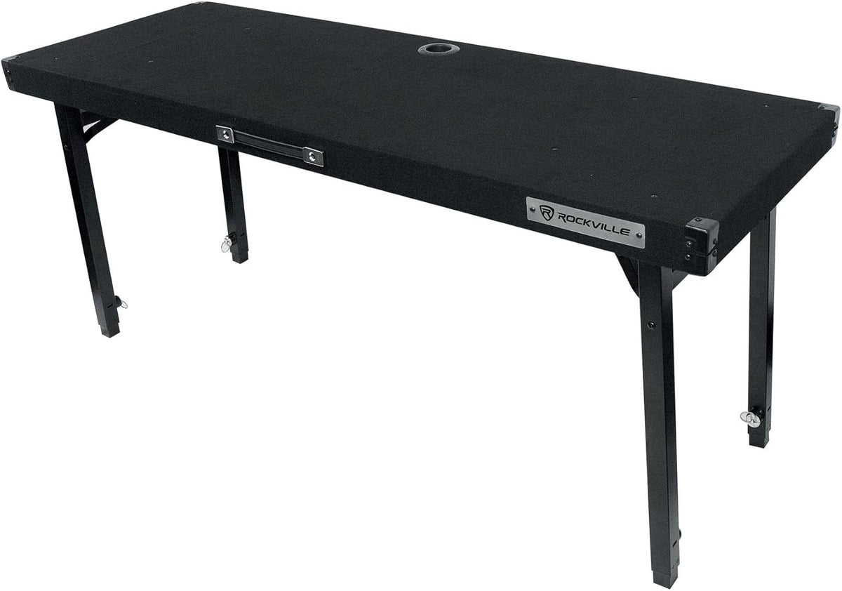 Rockville RTBL4 Adjustable Height DJ Table Folding Legs 20x60 Inch, Portable, Non-Slip Surface, Carry Bag Included, for Mobile DJs and Event Performers
