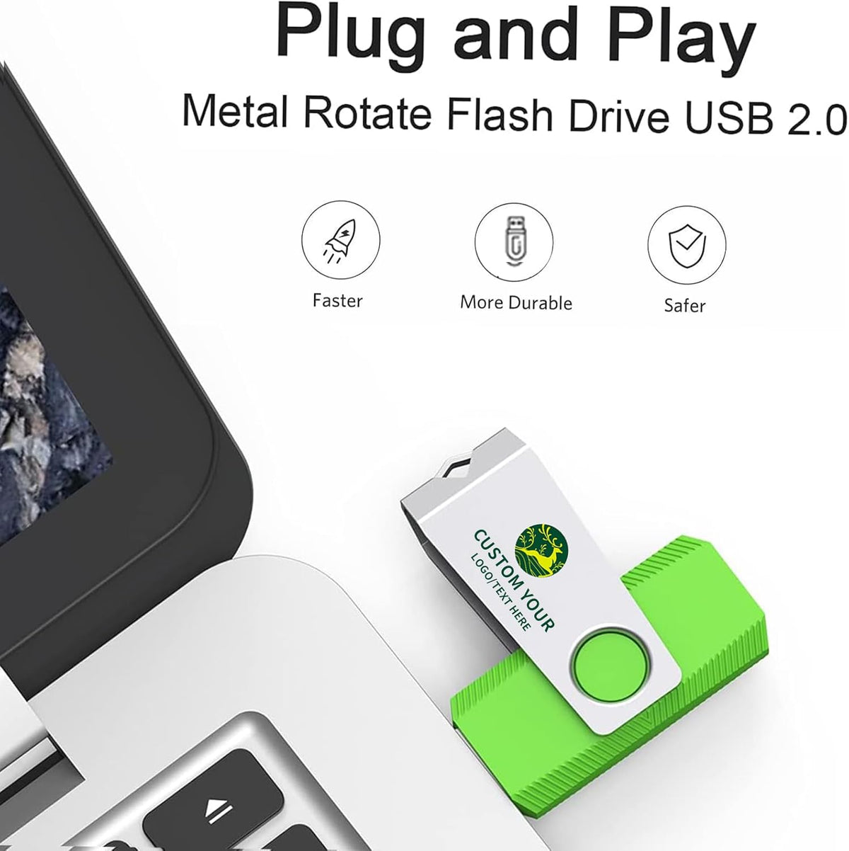 Customizable Flash Drives 128GB, Wooolken Personalized USB 2.0 Drive 10/20/50/100 Pack, Custom Thumb Drive Engraved Logo USB Drive (Mixcolors)