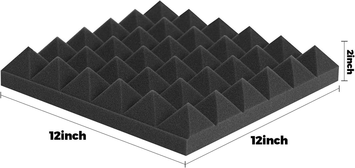 Acoustic Panels - 12 Pack 12x12x2 Inches Black Pyramid Acoustic Foam, Fire-Proofed Soundproof Wall Panels, 25kg/cbm Sound Proof Foam Panels ， Sound Panels for Recording Studio and Music Room